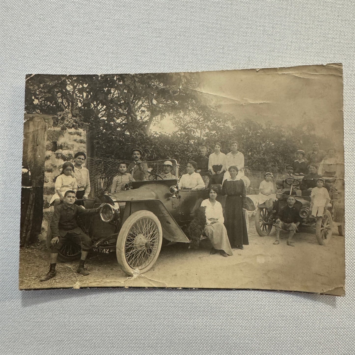 Antique Photo Photograph Print People with Automobile Car