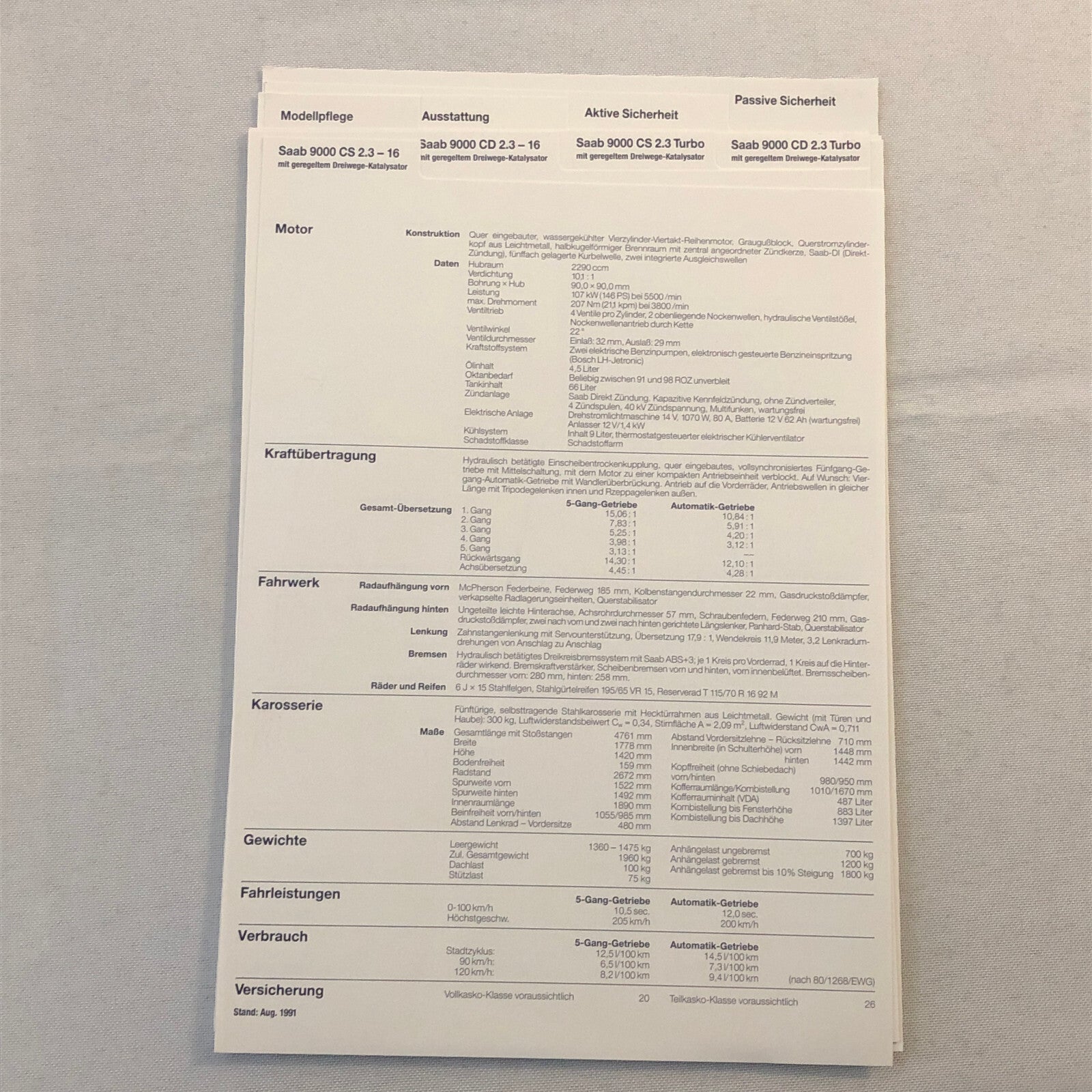 1992 Saab 9000 Car Press Kit Brochure Photos German Text