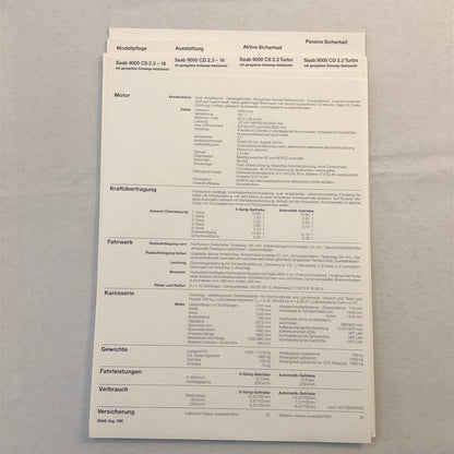 1992 Saab 9000 Car Press Kit Brochure Photos German Text