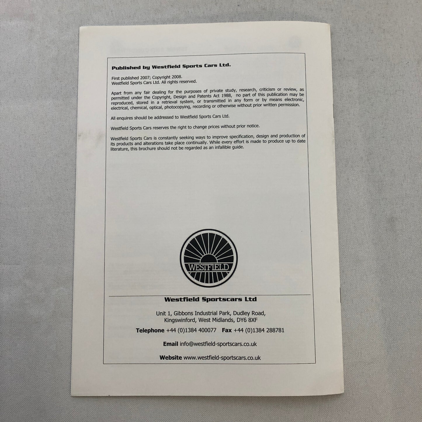 Westfield Kit Car Sports Cars Sales Brochure Catalog SEiGHT Mega Range Sport