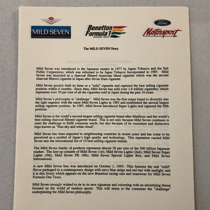 Benetton Ford B194 Racing Car Press Kit with Photos