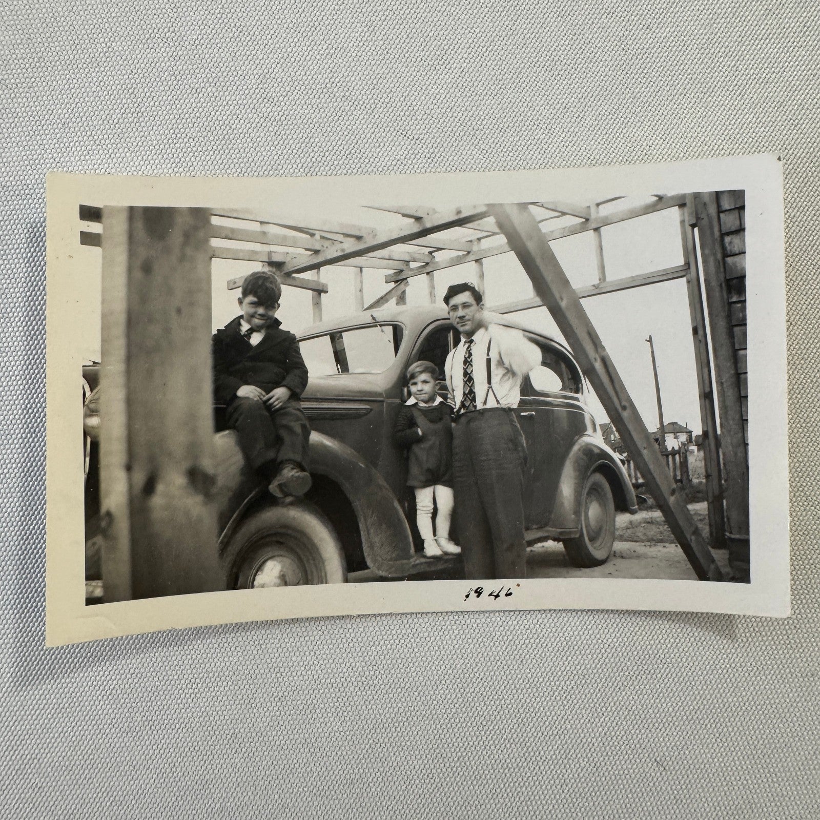 Vintage Car Automobile Photo Photograph Print Snapshot Quebec Canada Man Child