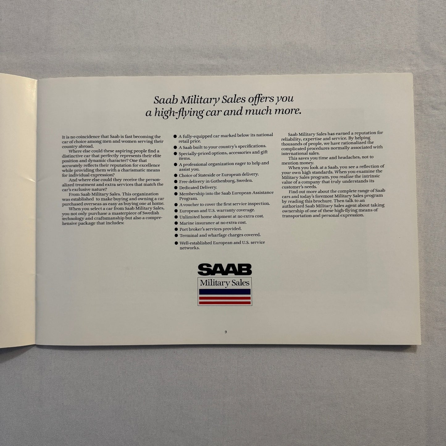 1988 Saab Military Sales Brochure Catalog Saab 900 Turbo 9000 900S Convertible