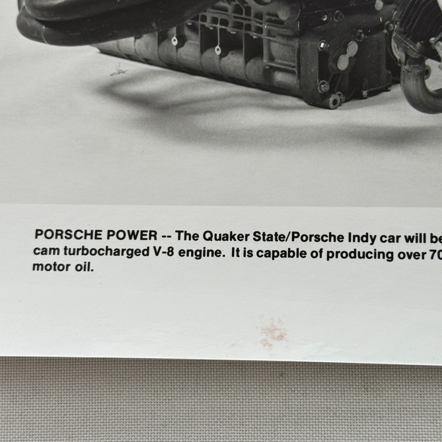 Porsche Quaker State Indy Racing Car Engine Factory Press Photo Photograph Print