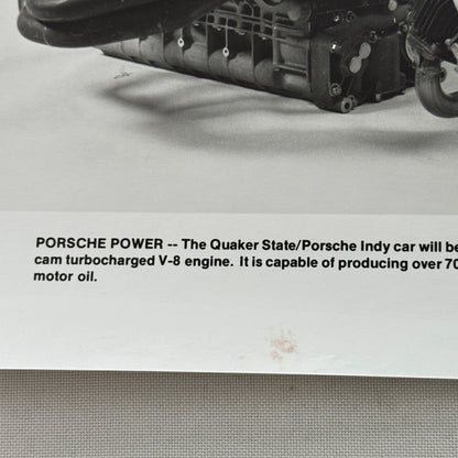 Porsche Quaker State Indy Racing Car Engine Factory Press Photo Photograph Print