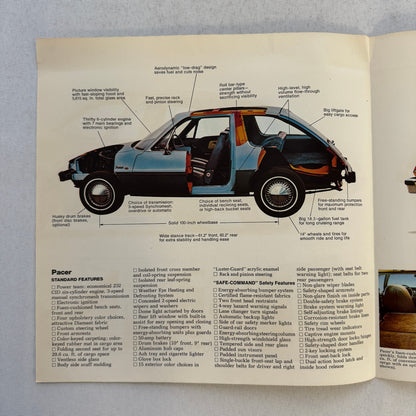 1975 AMC Pacer Car Sales Brochure Catalog American Motors Pacer X Advertising
