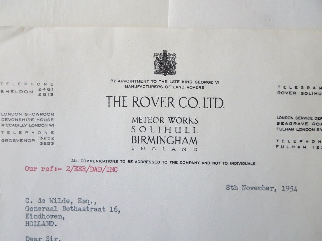 1948 - 1955 Rover Car Company Letter Letterhead Document Lot of 5