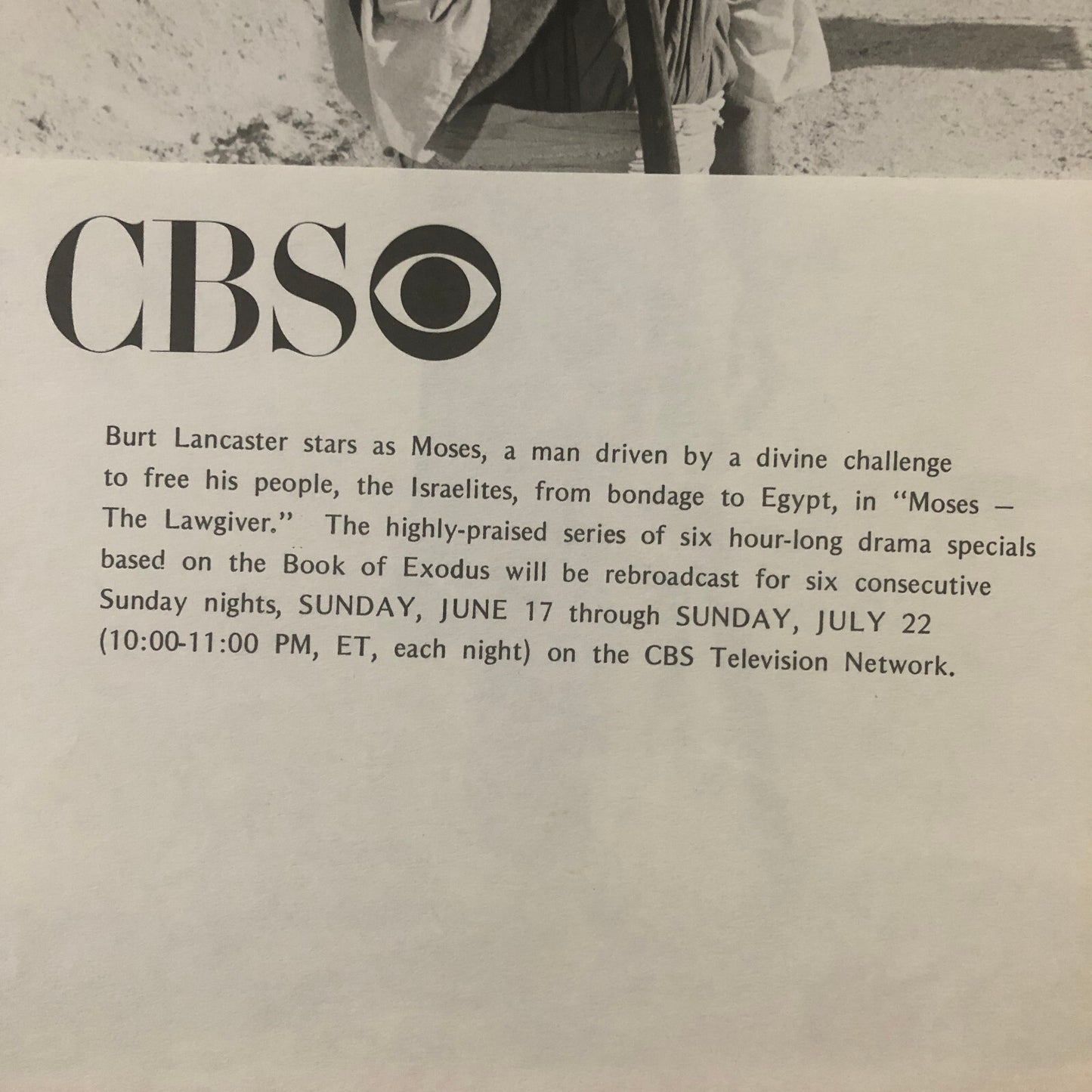 Moses the Law Giver CBS Television Movie Film Photo Photograph Burt Lancaster