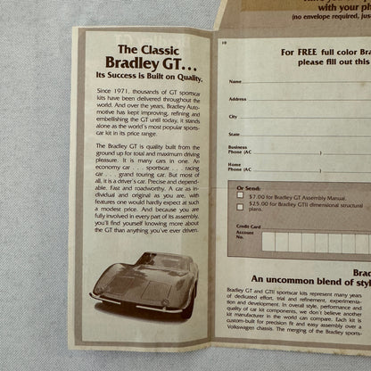 Bradley GT GTII Sports Car Brochure Request Envelope Mailer Advertising