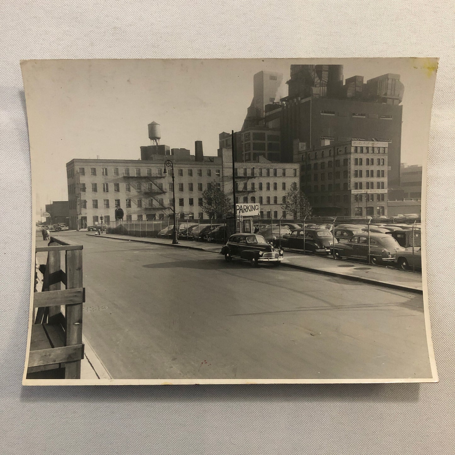 Vintage Street Scene Snapshot Photo Photograph Cars Automobile Building Esso Gas