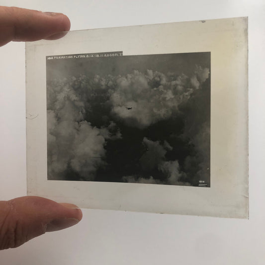 Antique Glass Plate Lantern Slide Aircraft Formation Flying Aviation Airplane