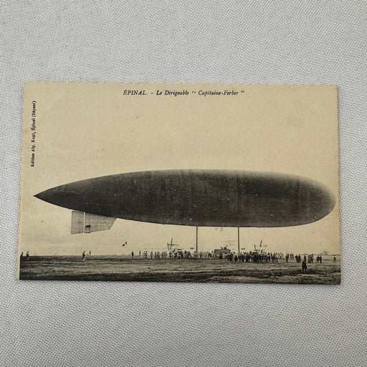Vintage Zeppelin Airship Dirigible Postcard Post Card French Capitaine Ferber