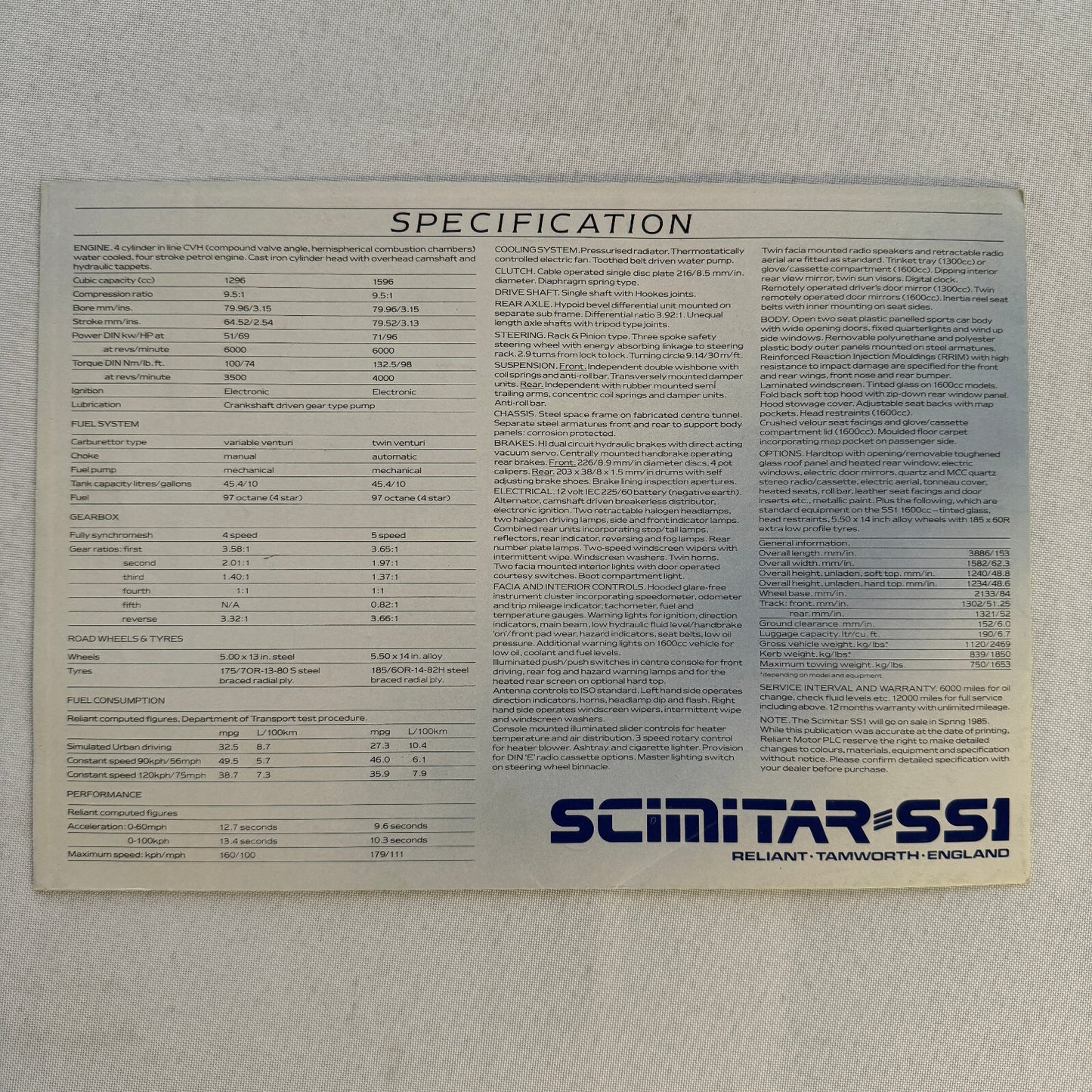 Reliant Scimitar SSi Car Sales Brochure Catalog Roadster Vintage Poster