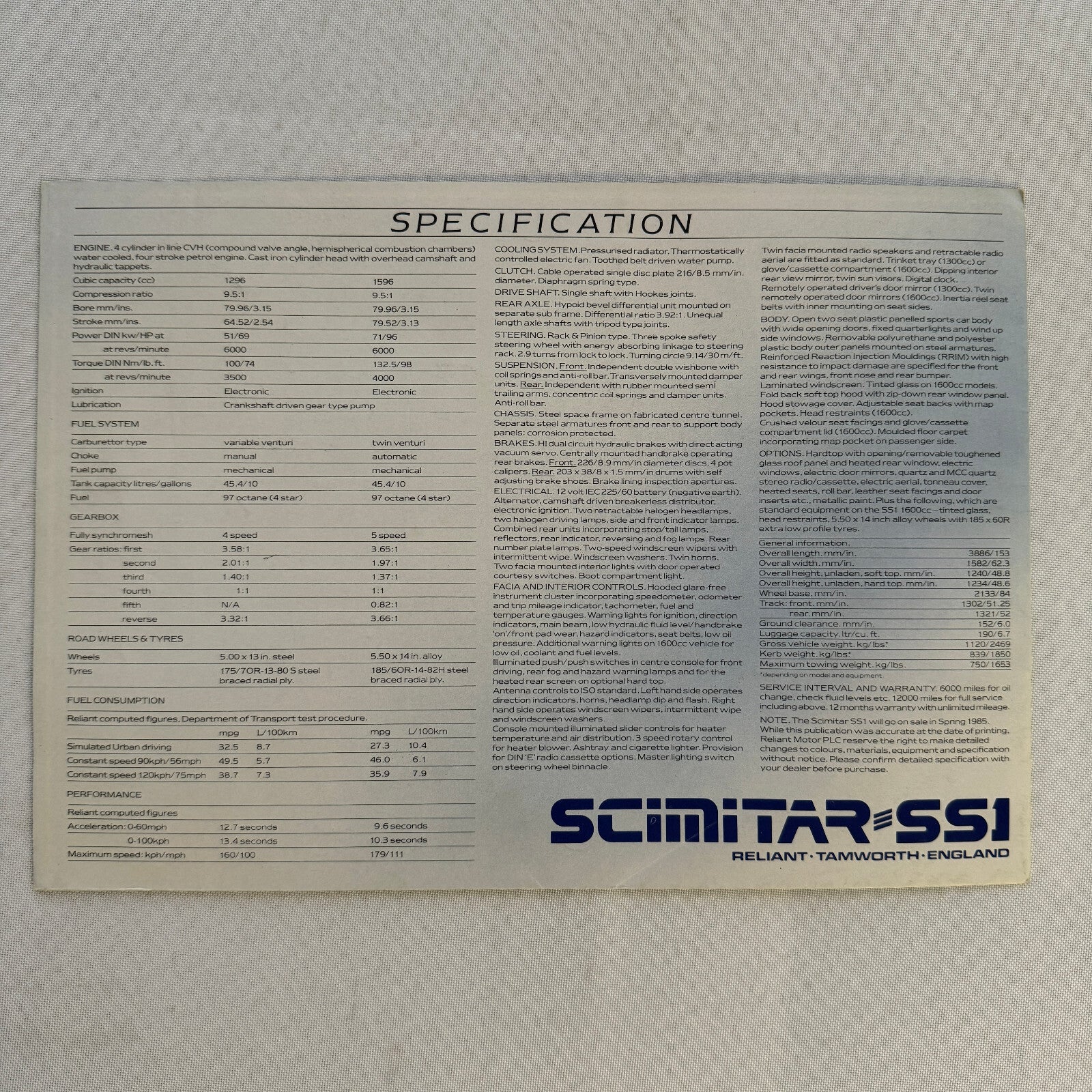 Reliant Scimitar SSi Car Sales Brochure Catalog Roadster Vintage Poster