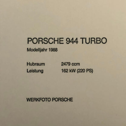 1988 Porsche 944 Turbo Factory Press Photo Photograph Werkfoto