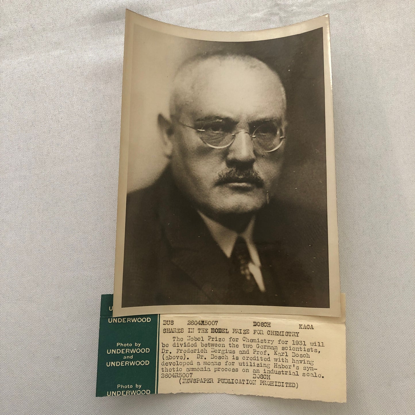 Press Photo Photograph Nobel Prize Scientist Karl Bosch Industrial Chemist