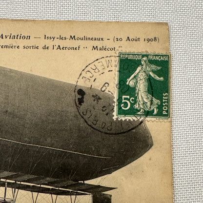 Vintage Airship Dirigible Zeppelin Postcard Post Card French 1908