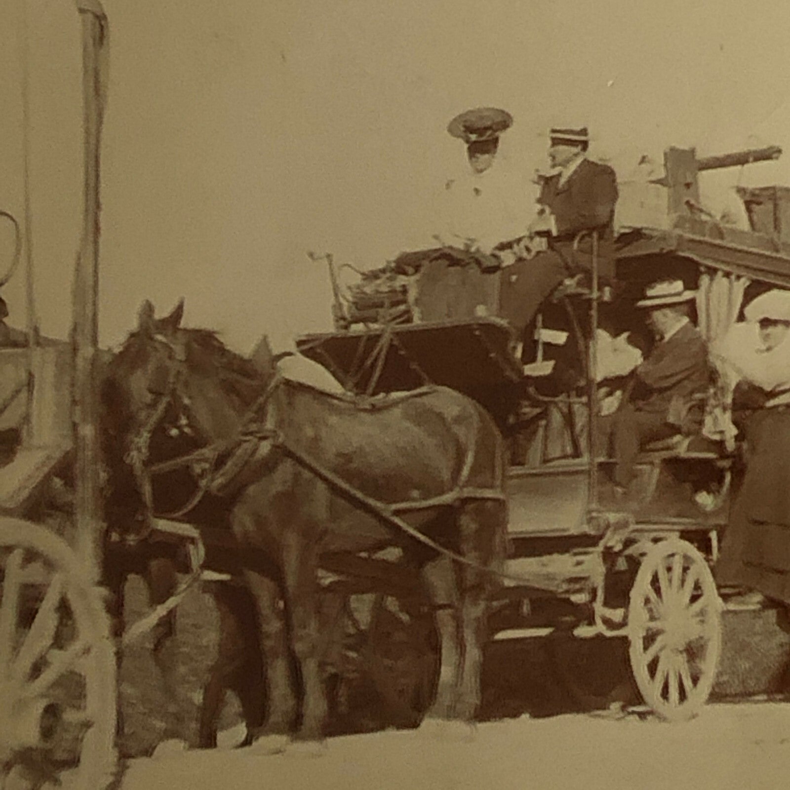 Antique Photo Photograph Print Men and Women with Horse Drawn Wagon Italian ? 