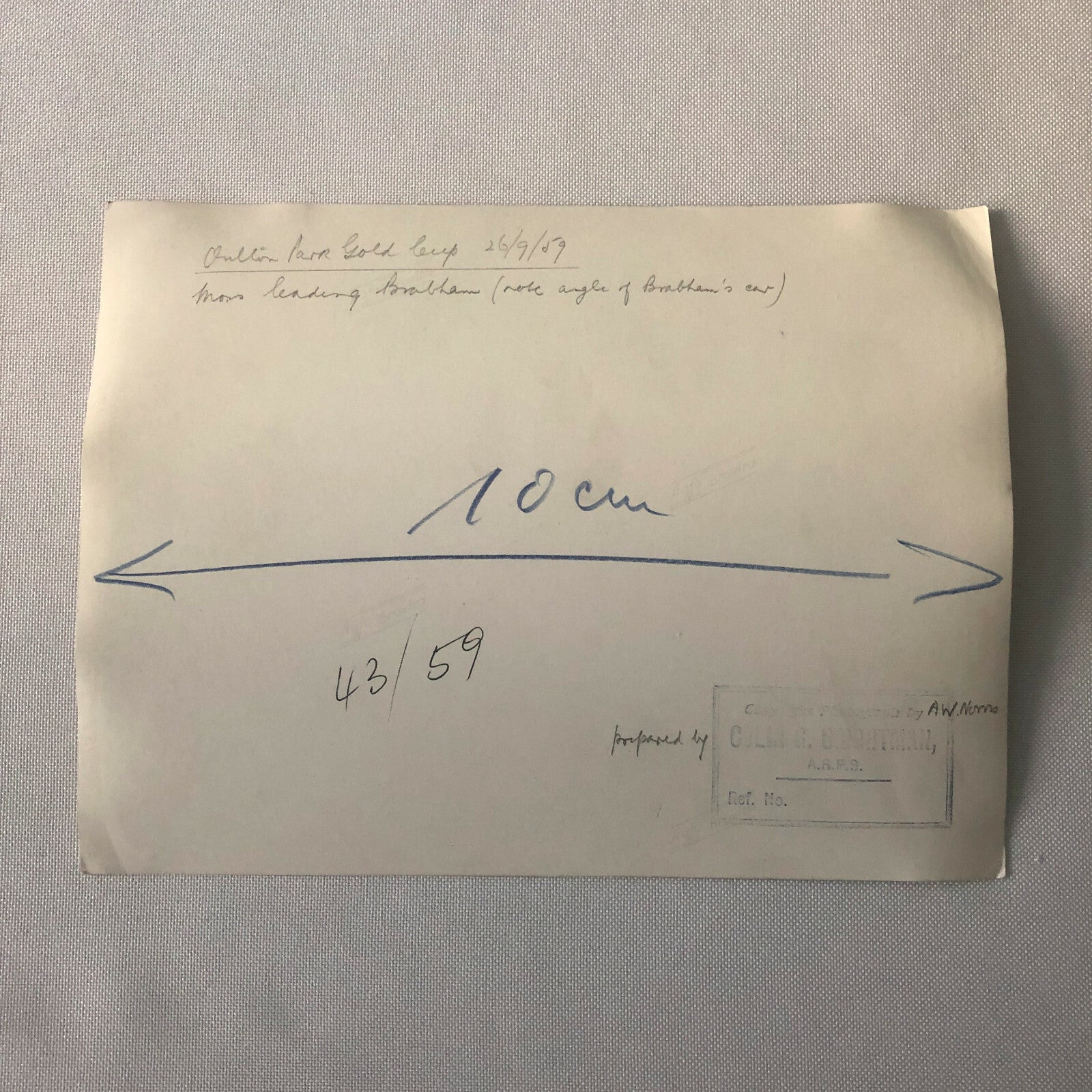 Vintage 1959 Racing Photo Photograph Driver Stirling Moss Jack Brabham Oulton