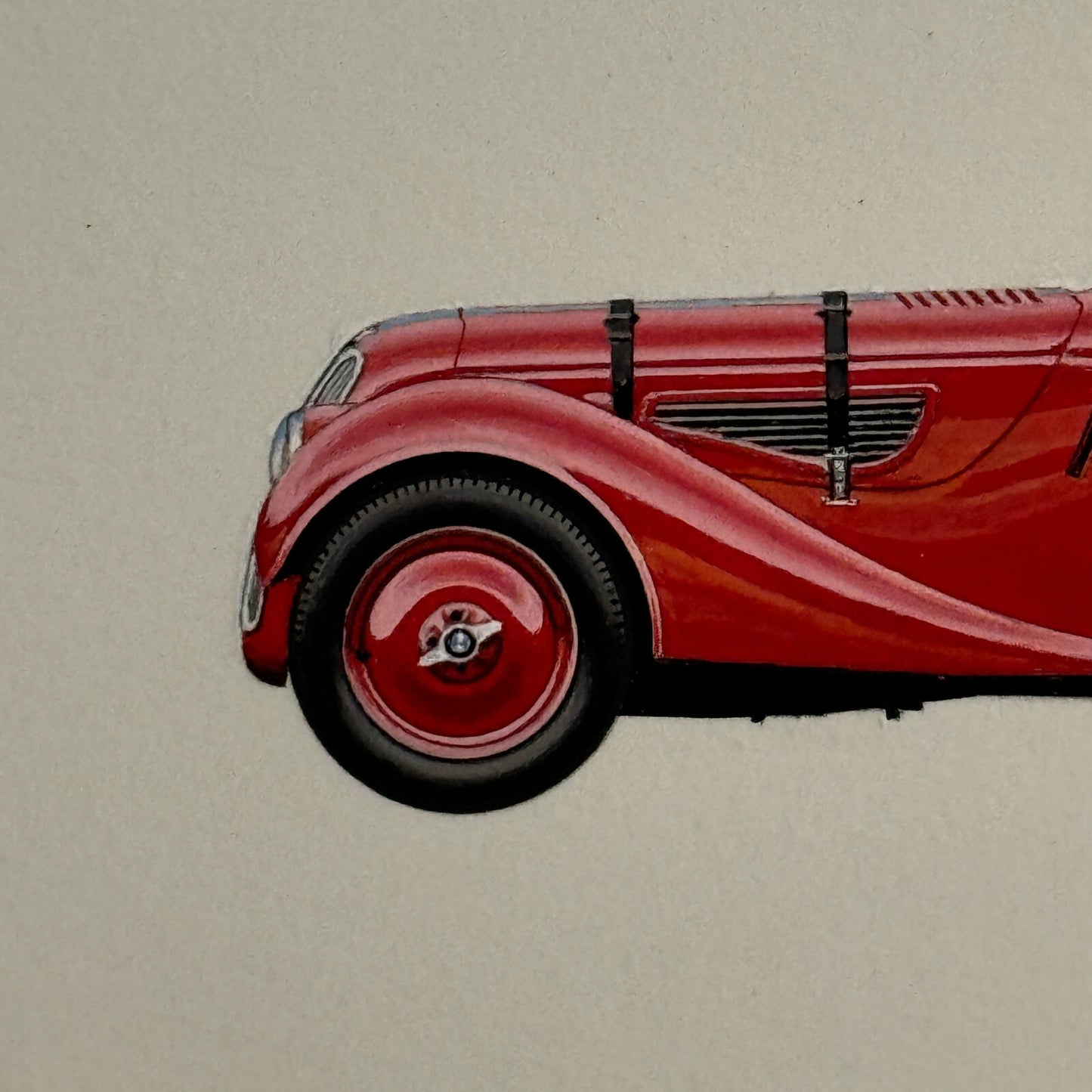 1938 BMW 328 Car Illustration Art Drawing Hand Drawn Vintage Miniature Detailed