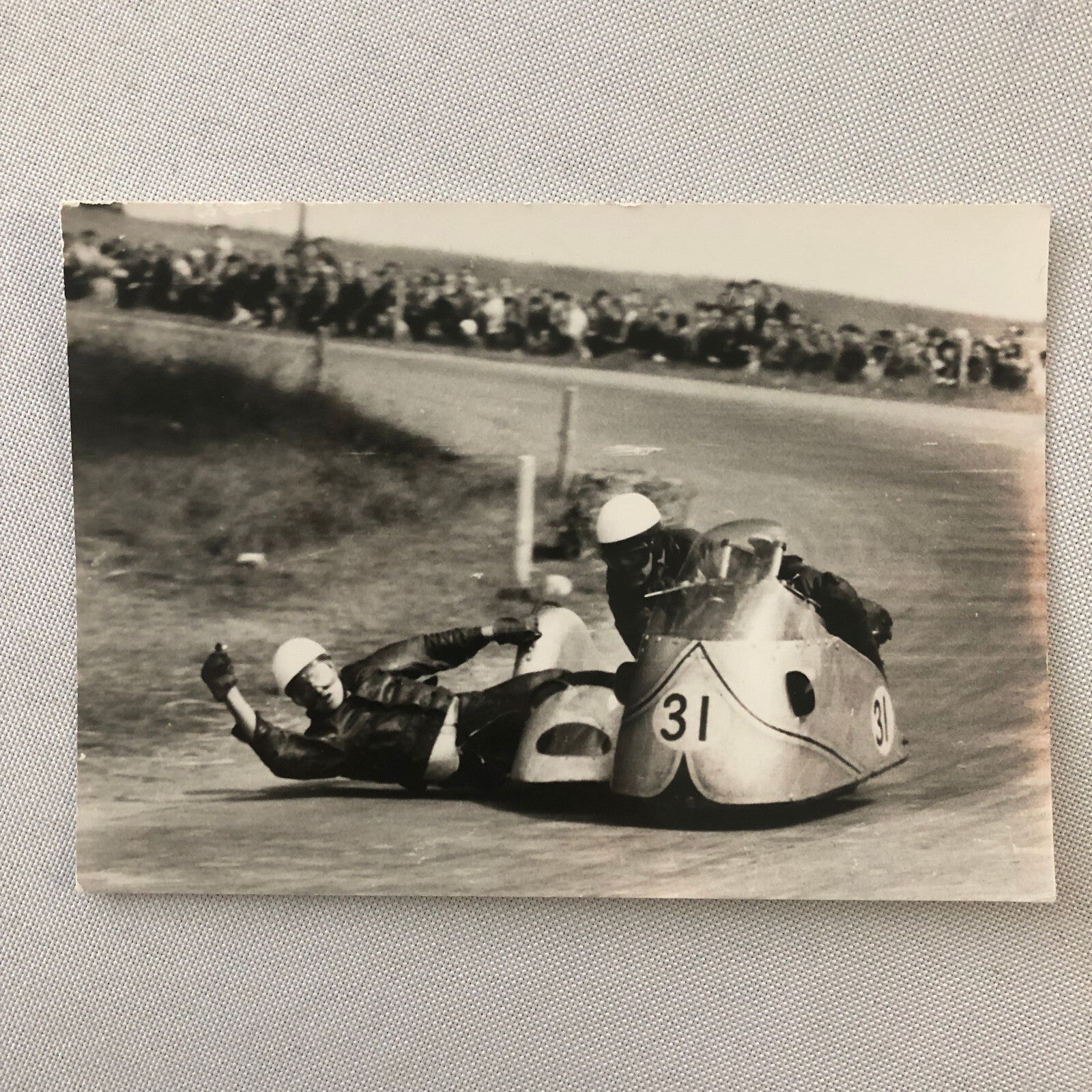 Vintage Motorcycle Sidecar Racing Photo photograph Print Side Car 1956