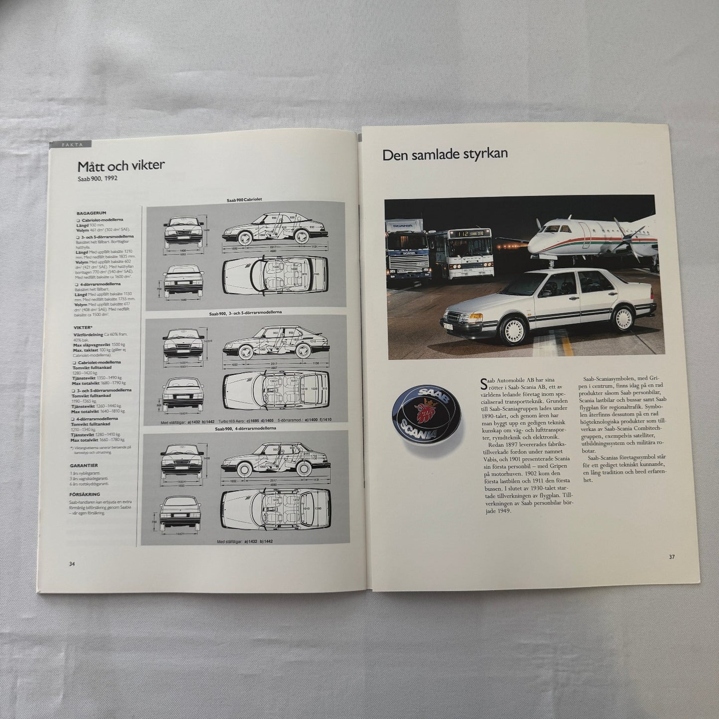 1992 Saab 900 Car Sales Brochure Catalog 900S 900i 900 Turbo Aero SWEDISH