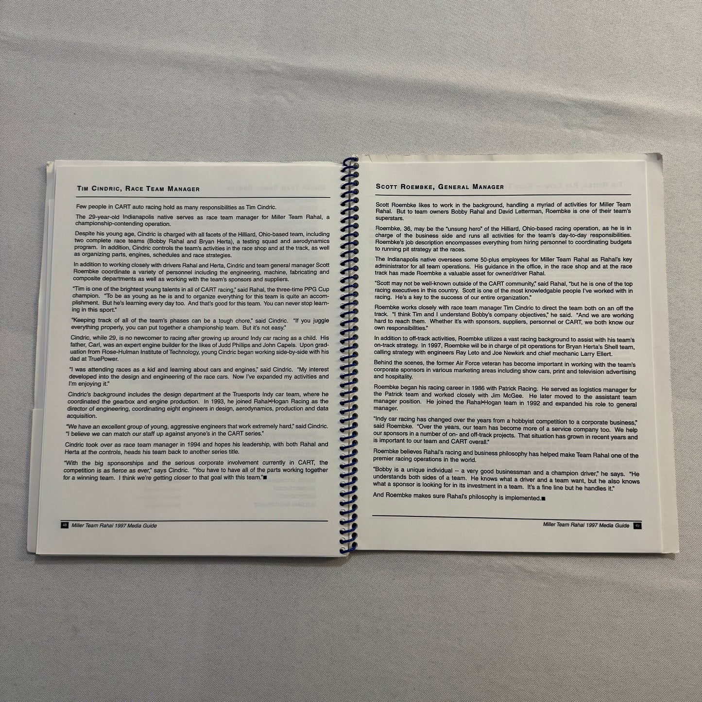 1997 CART Racing Bobby Rahal Miller Racing Press Kit Media Guide Bryan Herta +