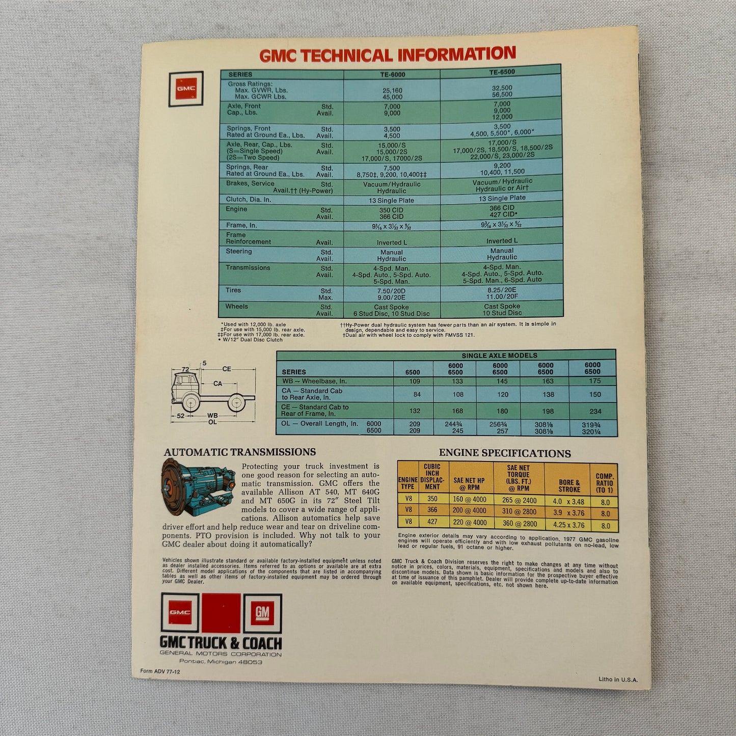 GMC 72 Inch Steel Tilt Truck Sales Brochure Catalog Advertising