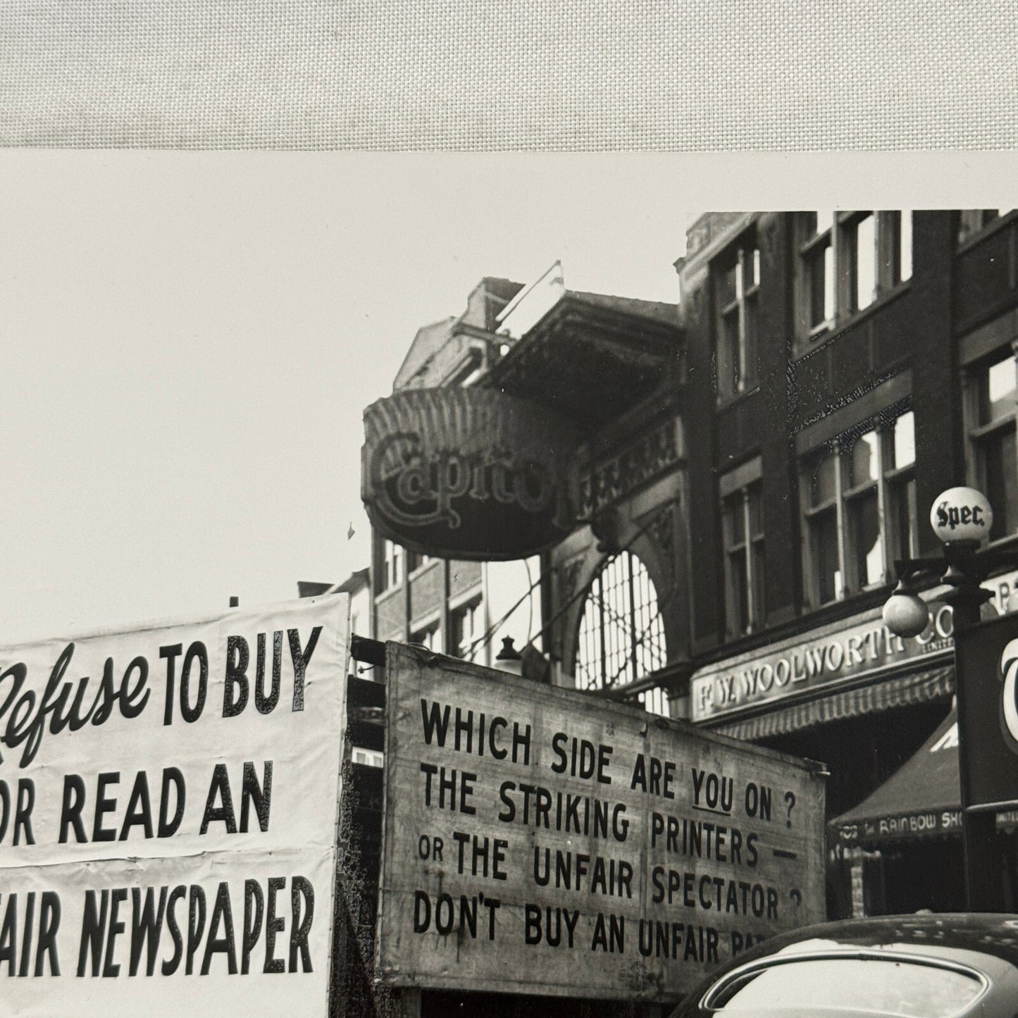 Vintage Newspaper Strike Photo Photograph Car Truck Modern Era Print