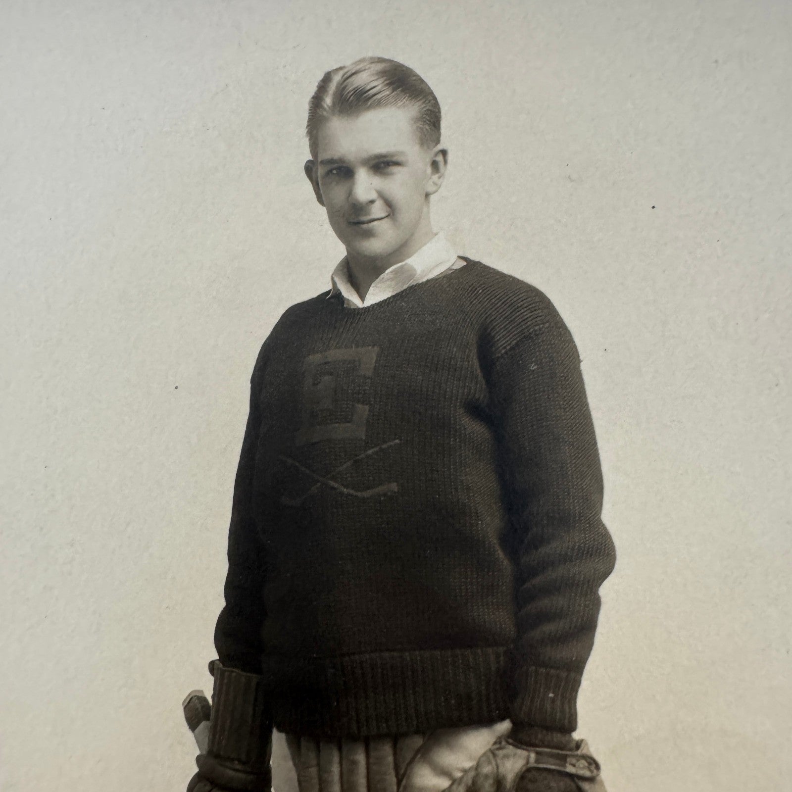1927 Antique Hockey RPPC Real Photo Postcard Post Card Amateur Goalie Signed