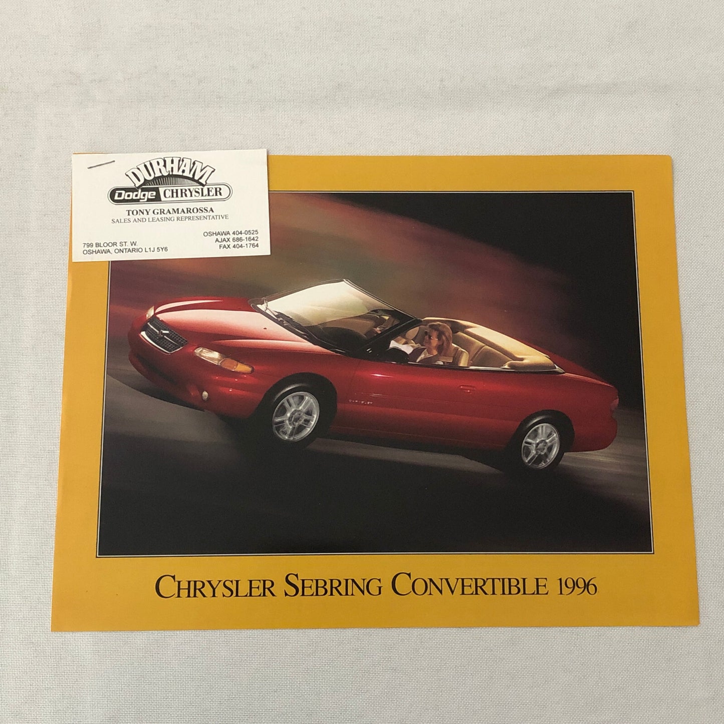 1996 Chrysler Sebring Convertible Sales Sheet Brochure