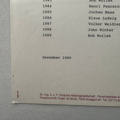 Porsche Cup Racing Factory Press Release Bob Wollek Photo 1989 Vintage German