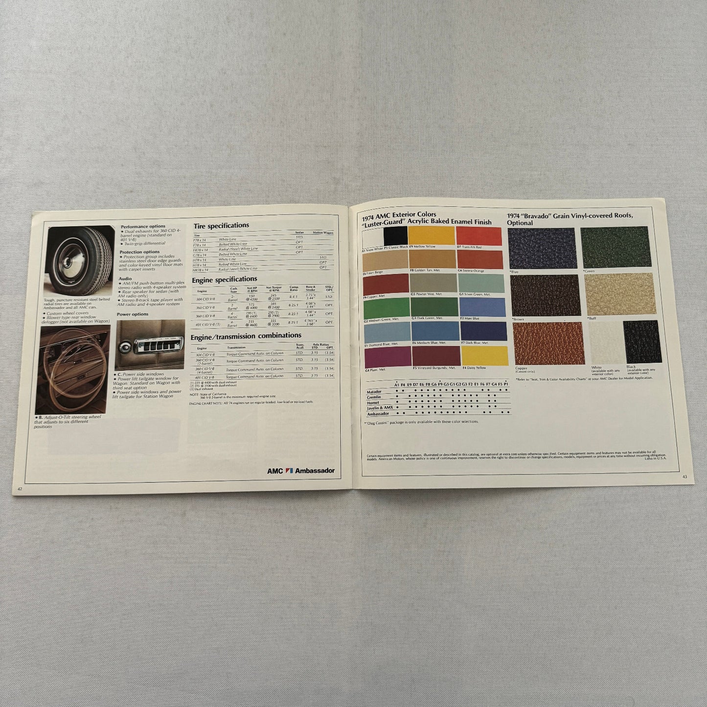 1974 AMC Car Sales Brochure Catalog Matador Gremlin Hornet Javelin Ambassador