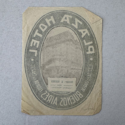 Vintage Hotel Travel Luggage Label Plaza Hotel Buenos Aires Argentina