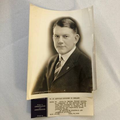 Press Photograph Photo American Minister to Hungary Portrait Alvin Owsley 1933