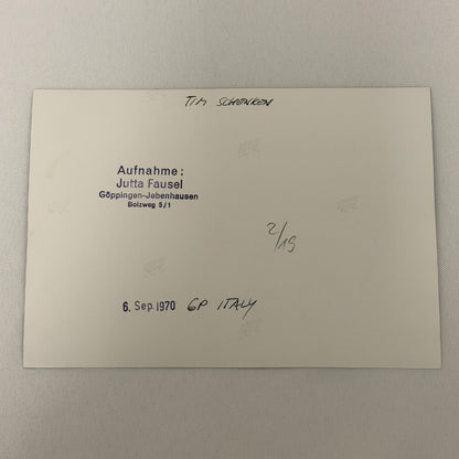 Vintage Racing Photo 1970 Italian Grand Prix Driver Tim Schenken Motorsport