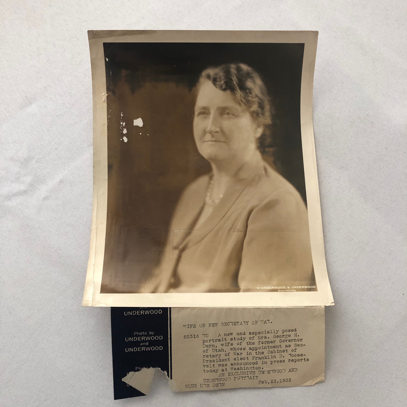 Press Photo Photograph Society Woman Secretary of War Wife Mrs George Dern 1933
