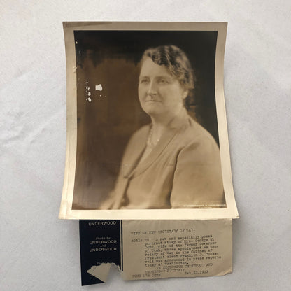 Press Photo Photograph Society Woman Secretary of War Wife Mrs George Dern 1933