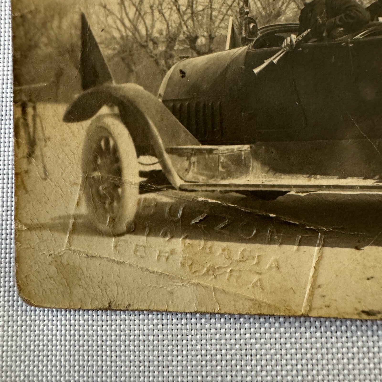 Vintage Italian Real Photo Postcard Post Card RPPC Automobile People Car Bicycle
