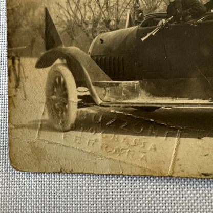Vintage Italian Real Photo Postcard Post Card RPPC Automobile People Car Bicycle