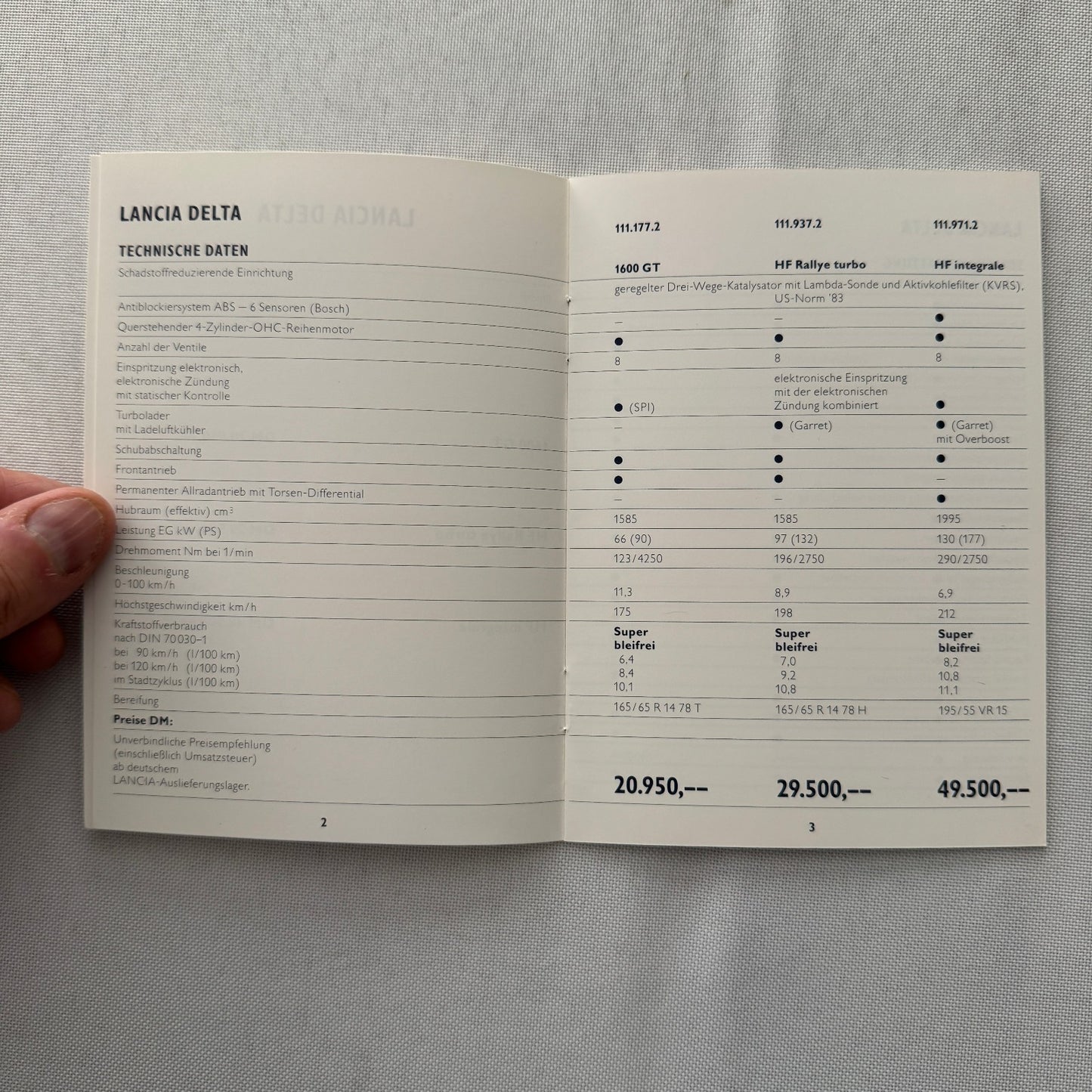1990 Lancia Delta Price List GERMAN European Market Lancia Delta Integrale
