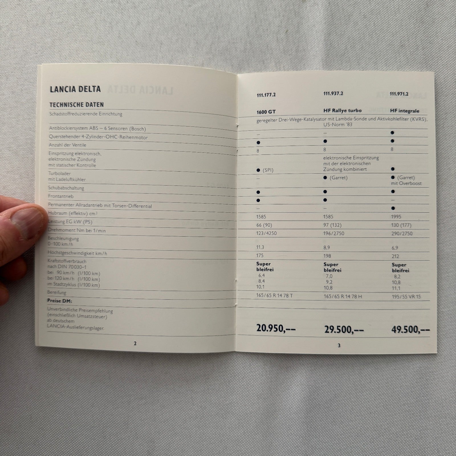 1990 Lancia Delta Price List GERMAN European Market Lancia Delta Integrale