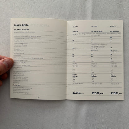 1990 Lancia Delta Price List GERMAN European Market Lancia Delta Integrale