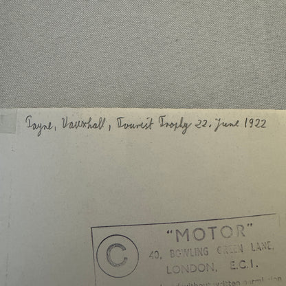 1922 Tourist Trophy TT Race Racing Photo Photograph Vintage Vauxhall Car