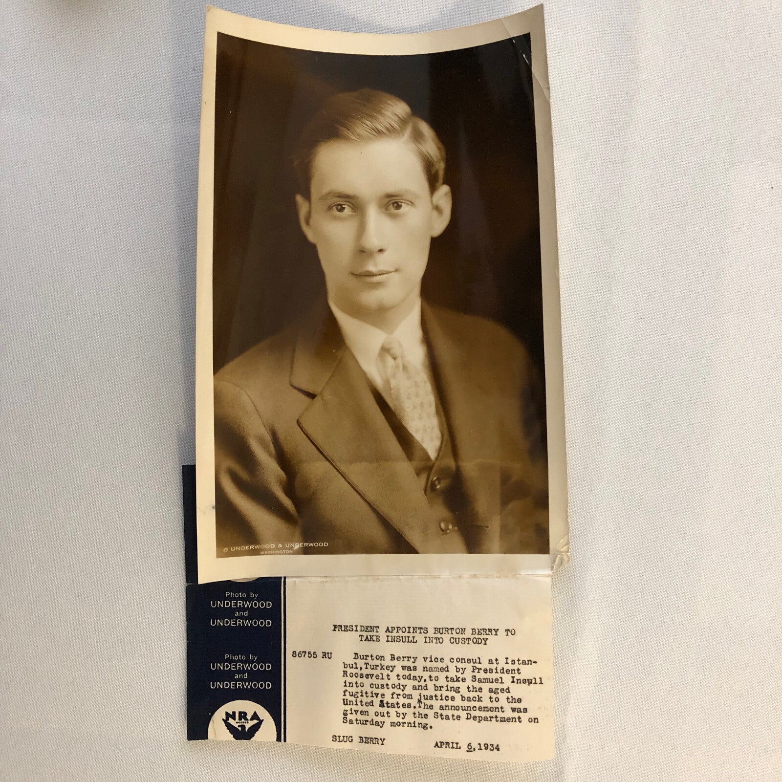 Press Photograph Photo President Roosevelt Fugitive Samuell Insull Burton Berry