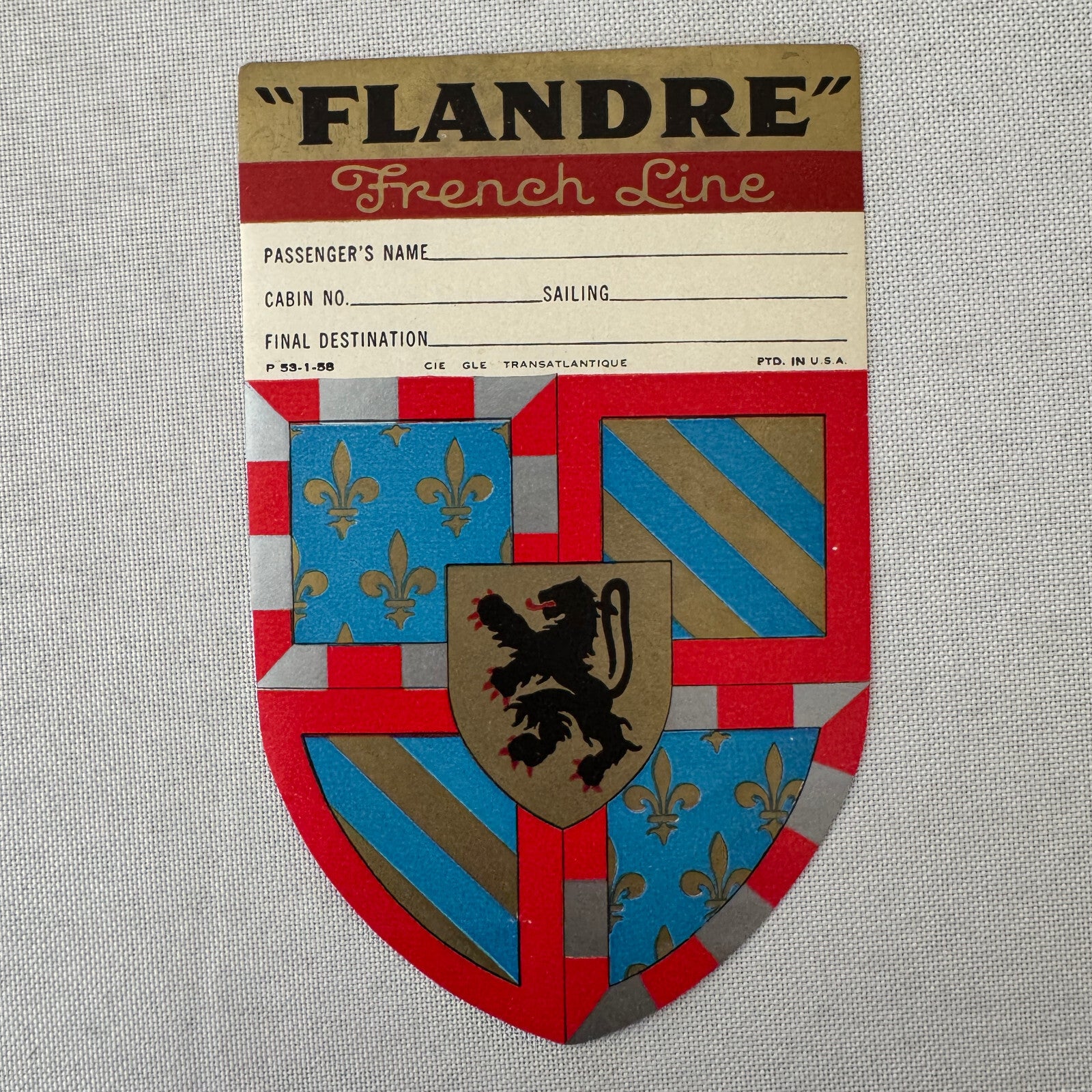 Vintage Ocean Liner Luggage Label SS Flandre French Line