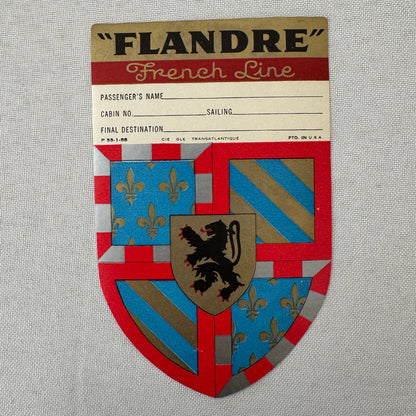 Vintage Ocean Liner Luggage Label SS Flandre French Line