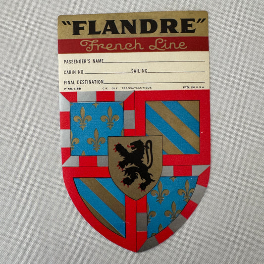 Vintage Ocean Liner Luggage Label SS Flandre French Line