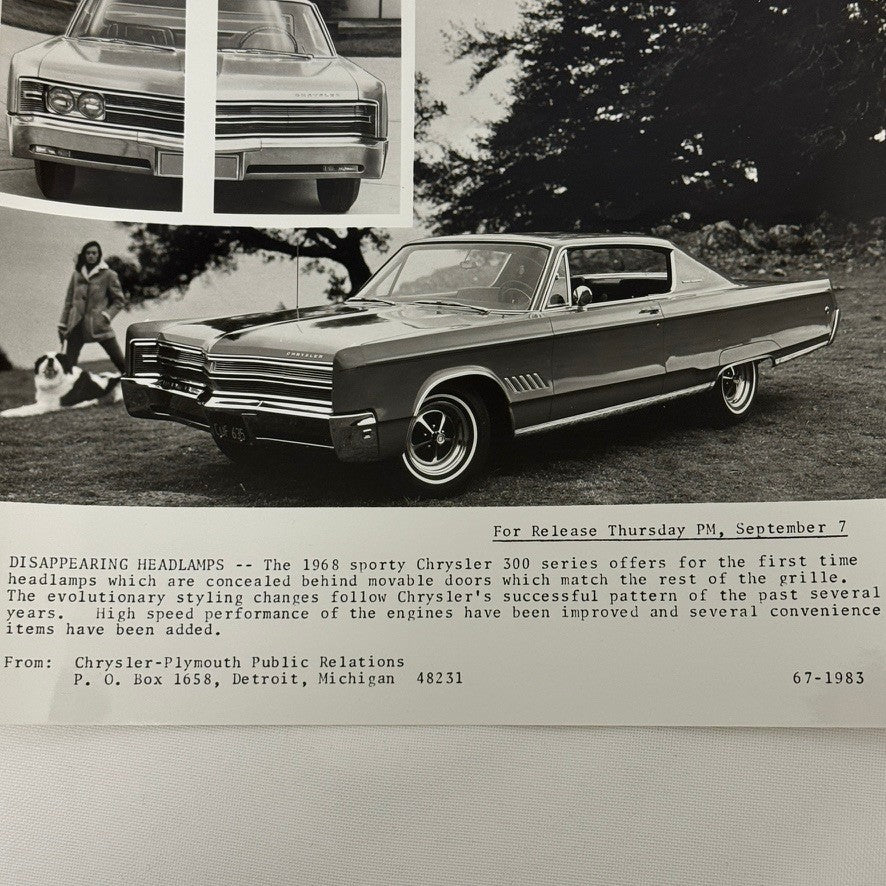 1968 Chrysler 300 Factory Press Photo Photograph Print Disappearing Headlights
