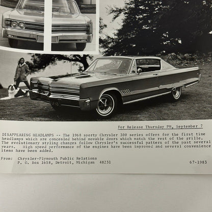 1968 Chrysler 300 Factory Press Photo Photograph Print Disappearing Headlights